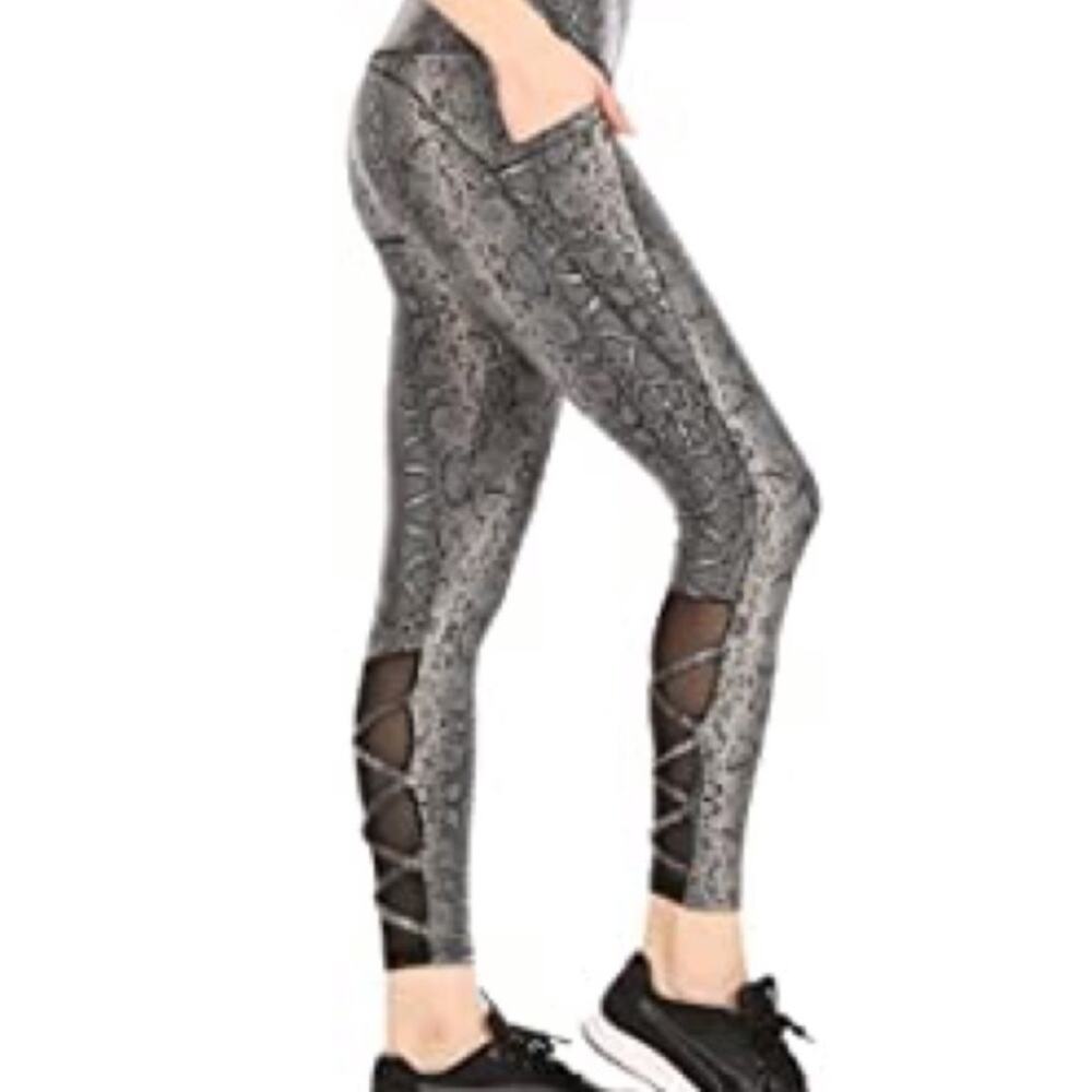 Shosho Gray Snake Print Butt Sculpting Tummy Control Four-Way Stretch Leggings
